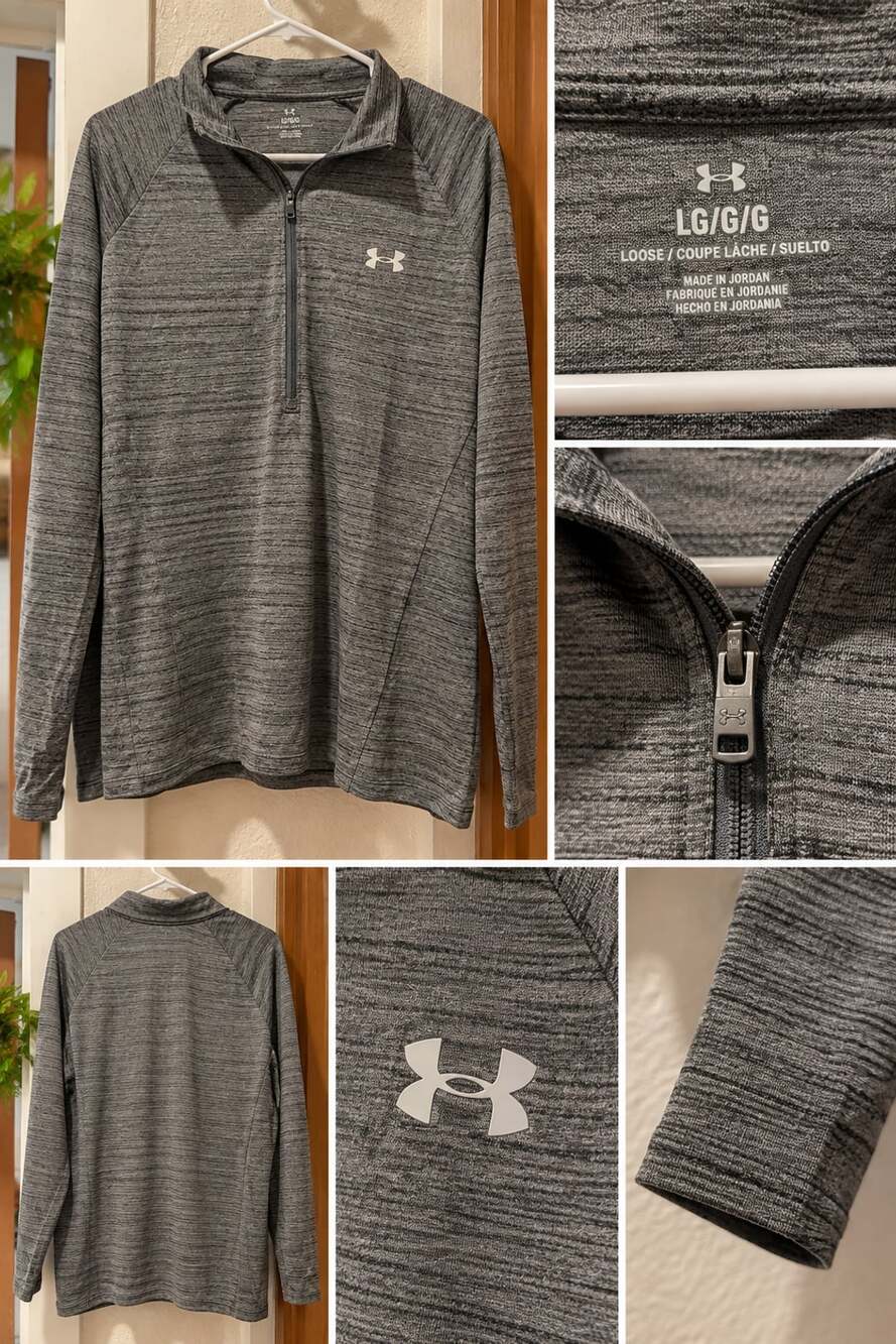 Under Armour 1/2 Zip Pullover Size Large Gray Space Dye Long Sleeve